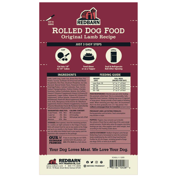Redbarn Dog Food Roll Lamb Recipe