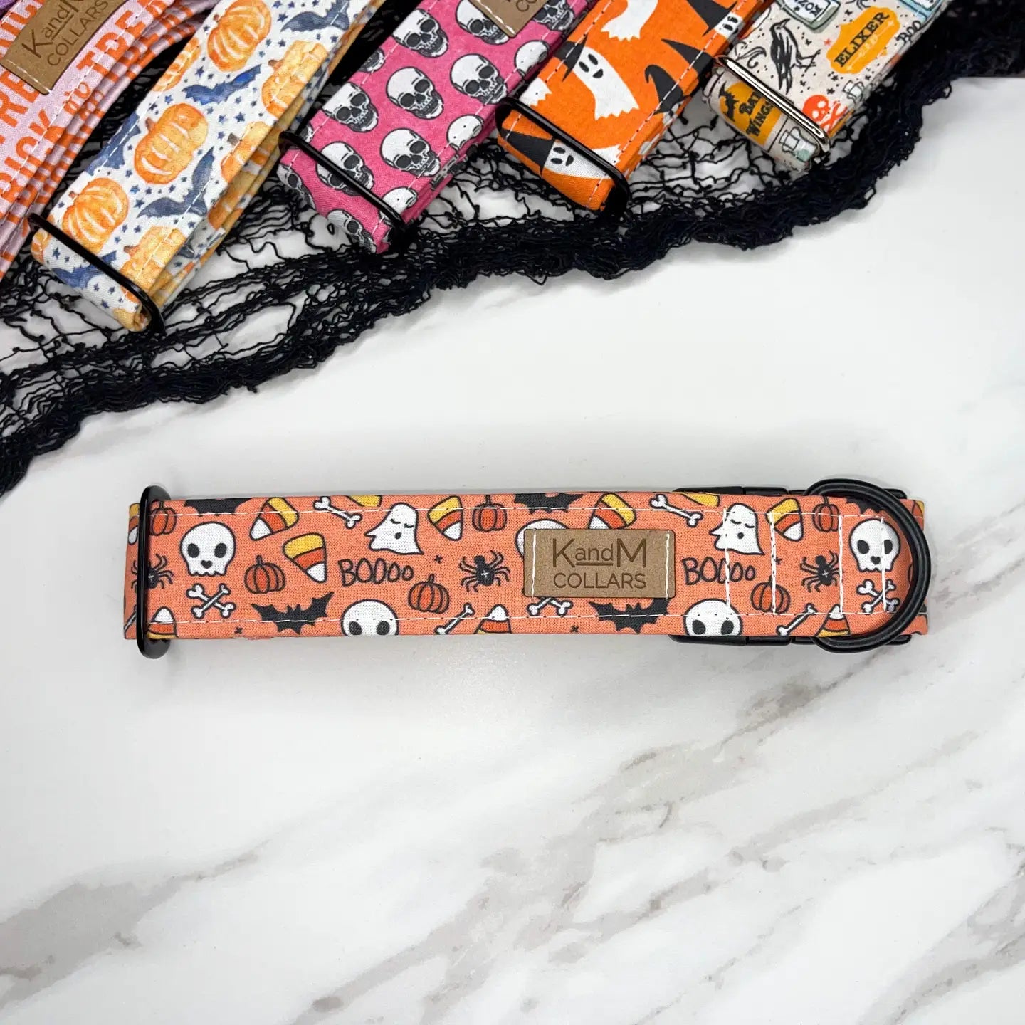 Orange Spooky Halloween Dog Collar