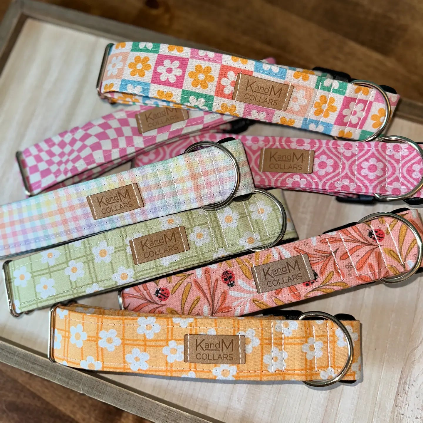 Pink Retro Flowers Dog Collar | K & M