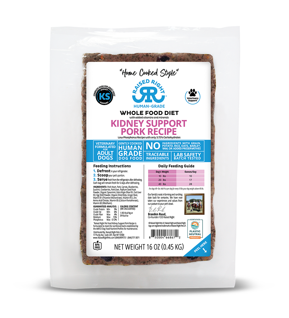 Raised Right "Home Cooked" Kidney Support Pork Adult Dog Recipe