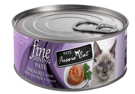 Fussie Cat Fine Dining Pate Mackerel with Beef Entree in Gravy