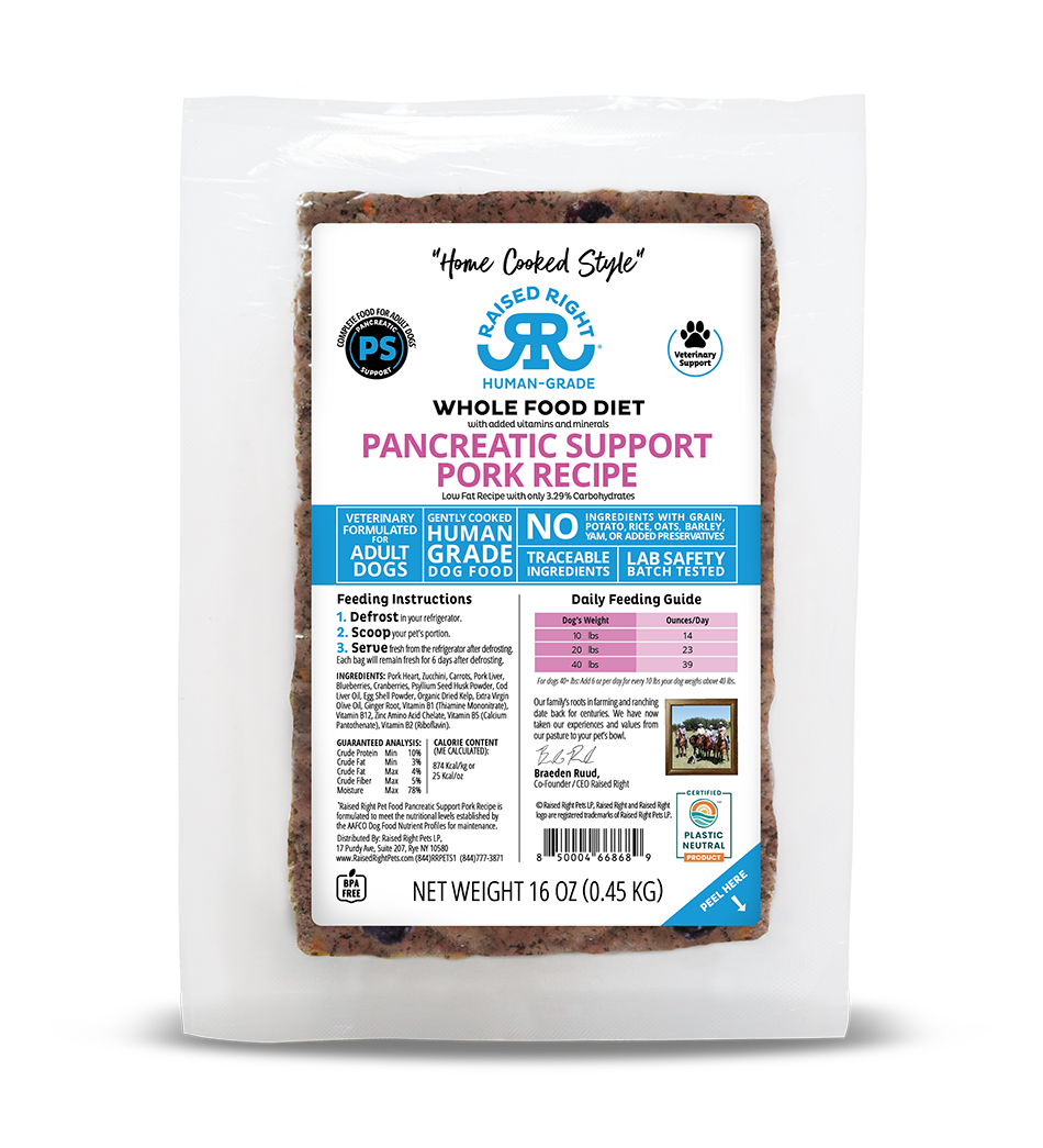 Raised Right "Home Cooked" Pancreatic Support Pork Adult Dog Recipe