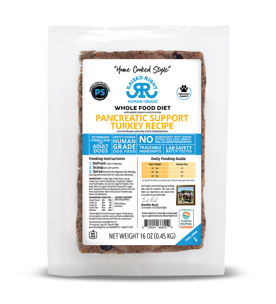 Raised Right "Home Cooked" Pancreatic Support Turkey Adult Dog Recipe