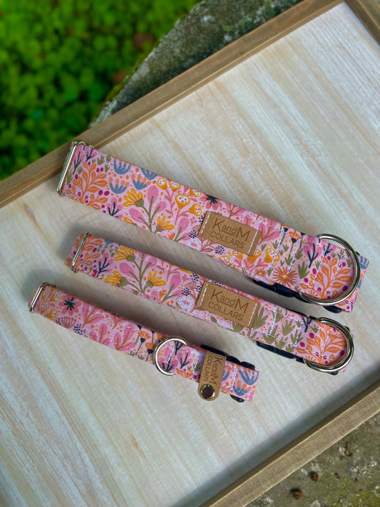 Mini Flowers on Pink Dog Collar