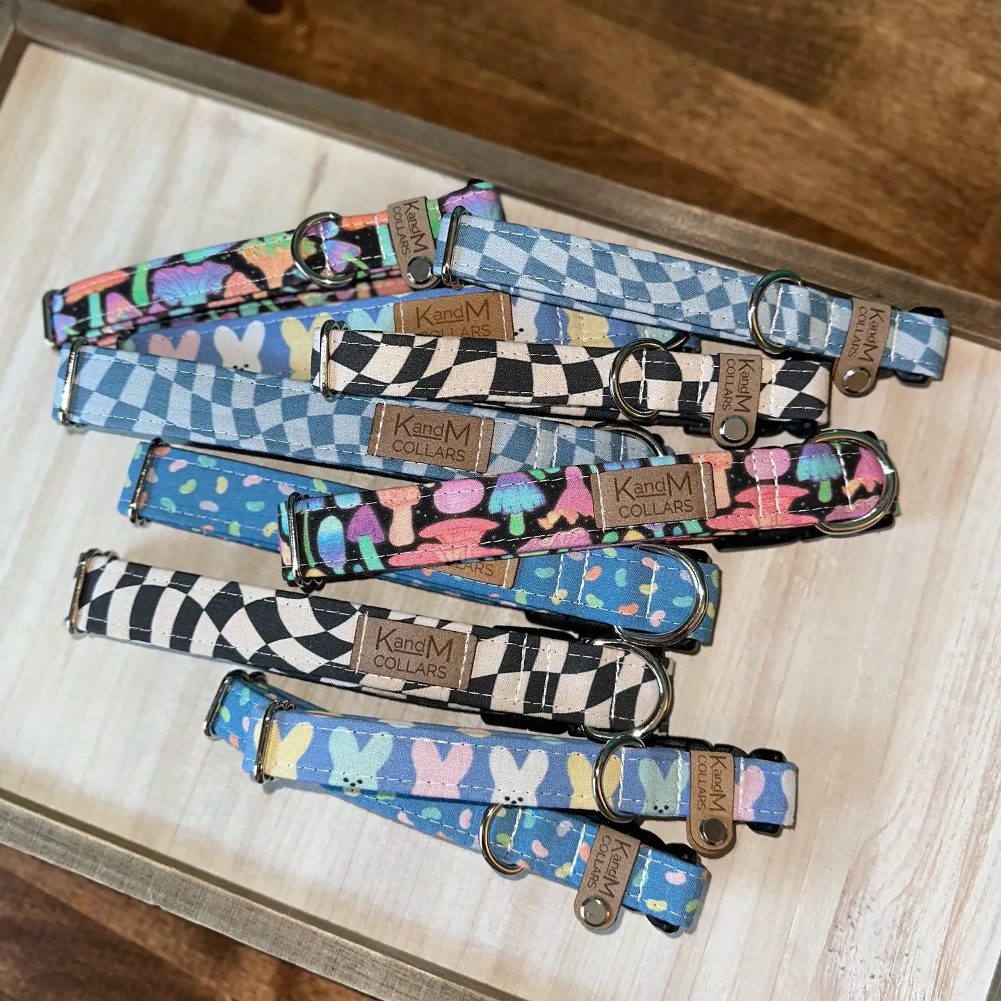Wavy Navy Checkerboard Dog Collar | K & M