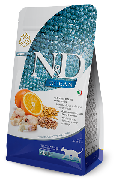 Farmina Cat Food- N&D Ocean Feline- Cod, Spelt, Oats & Orange Adult
