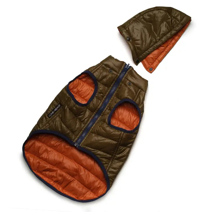 Olive Reversible Puffer Jacket | Love Thy Beast