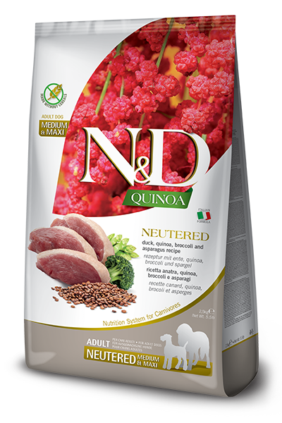 Farmina N&D Quinoa - NEUTERED DUCK, QUINOA, BROCCOLI & ASPARAGUS