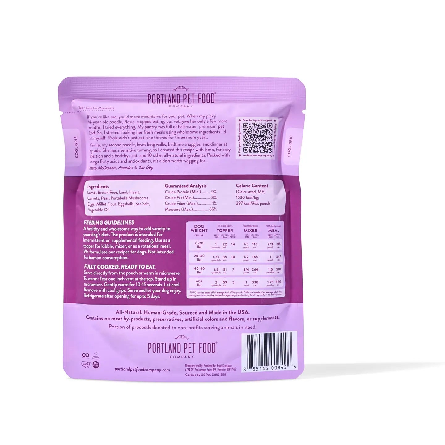 Portland Pet Lamb & Rice Dog Food Pouch