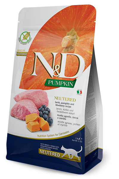 Farmina Cat Food- N&D Pumpkin Feline- Neutered, Lamb, Pumpkin & Blueberry Adult
