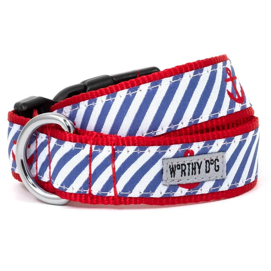 Navy Stripe Anchor Collar | The Worthy Dog