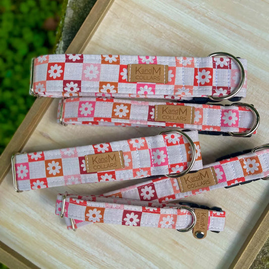Boho Flowers Checkered Dog Collar | K & M