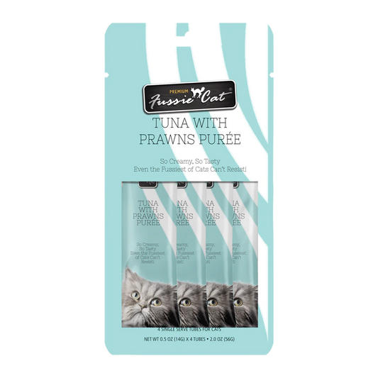 Fussie Cat 4-Pack Puree, Tuna with Prawns