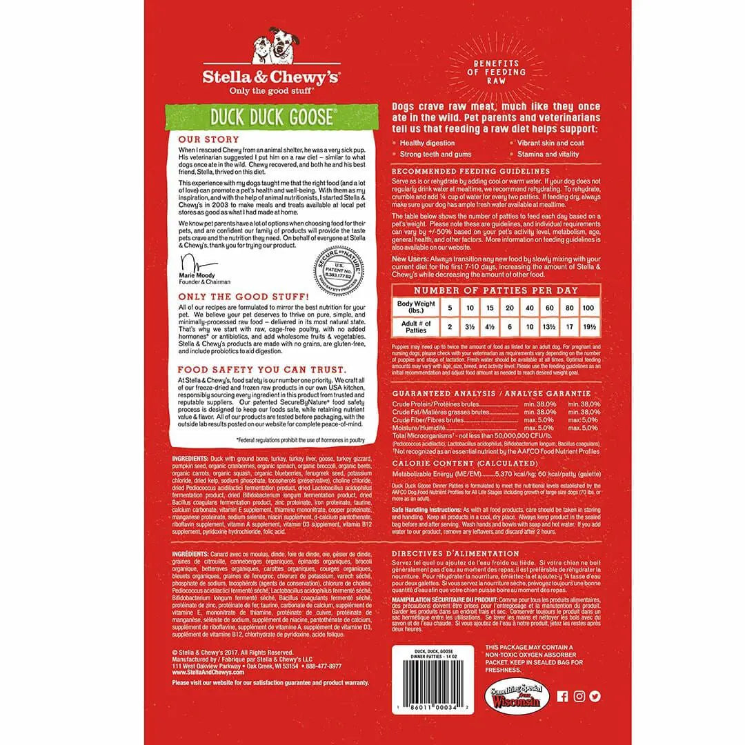 Stella & Chewy's Duck Duck Goose Freeze-Dried Raw Dinner Patties