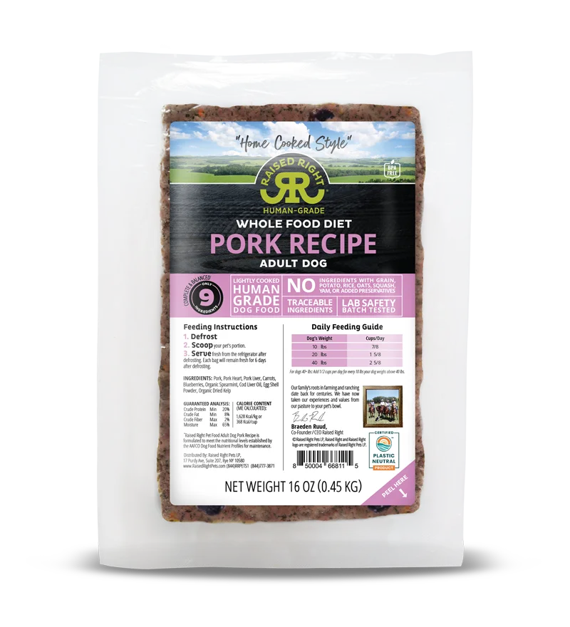 Raised Right "Home Cooked" Original Pork Adult Dog Recipe