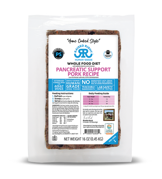 Raised Right "Home Cooked" Pancreatic Support Pork Adult Dog Recipe