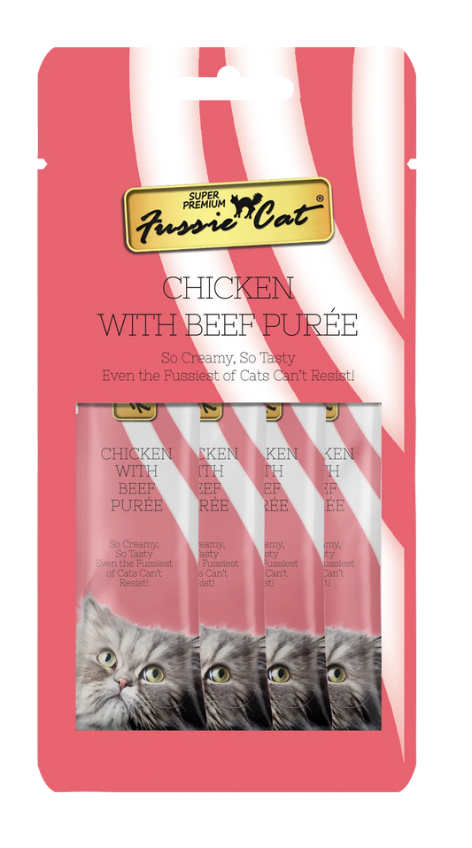 Fussie Cat 4-Pack Puree, Chicken with Beef