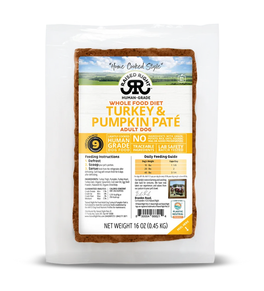 Raised Right "Home Cooked" Original Turkey & Pumpkin Adult Dog Recipe