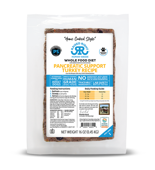 Raised Right "Home Cooked" Pancreatic Support Turkey Adult Dog Recipe