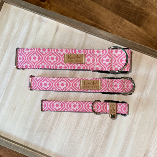 Pink Retro Flowers Dog Collar | K & M