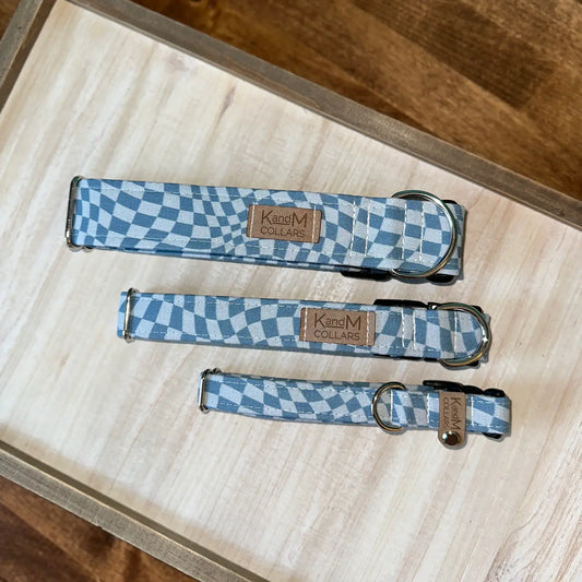 Wavy Navy Checkerboard Dog Collar | K & M