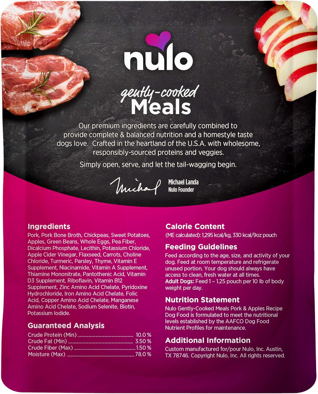 Nulo Gently Cooked Pork & Apple Dog Food Pouch