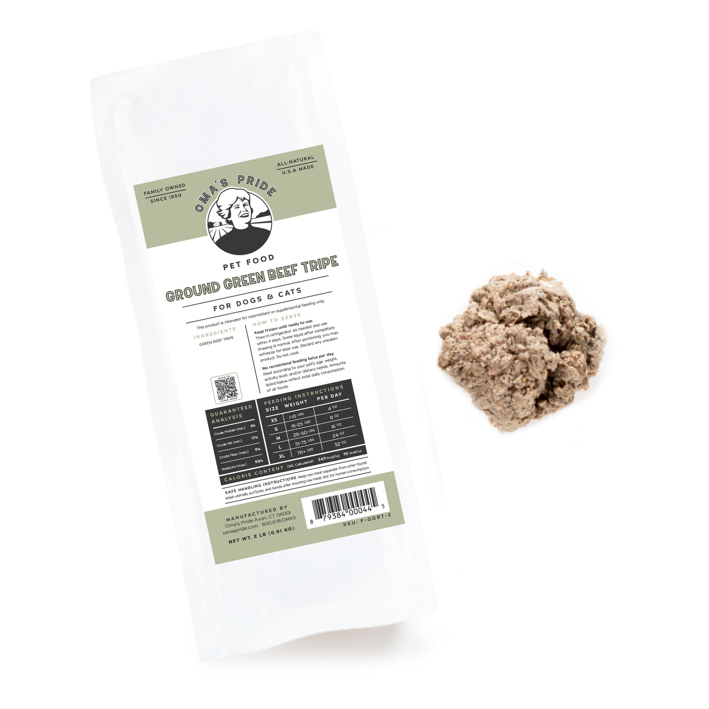 Oma's Pride, Frozen Raw Ground Beef Tripe - 1 LB