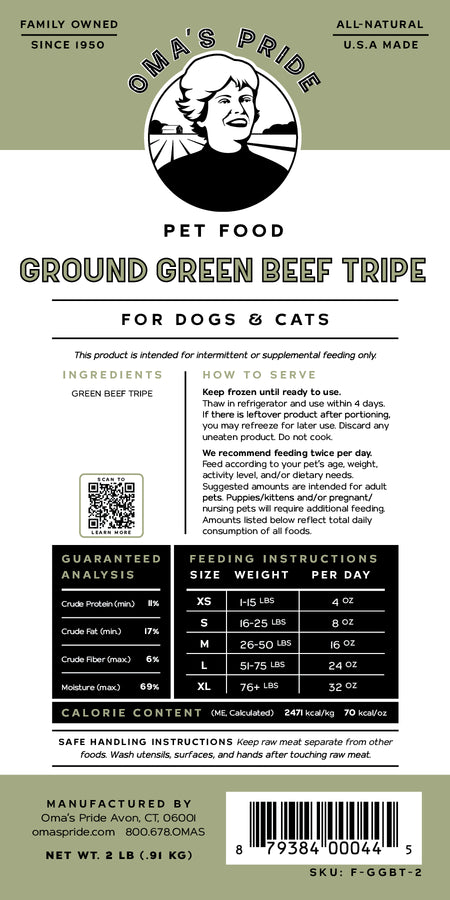 Oma's Pride, Frozen Raw Ground Beef Tripe - 1 LB