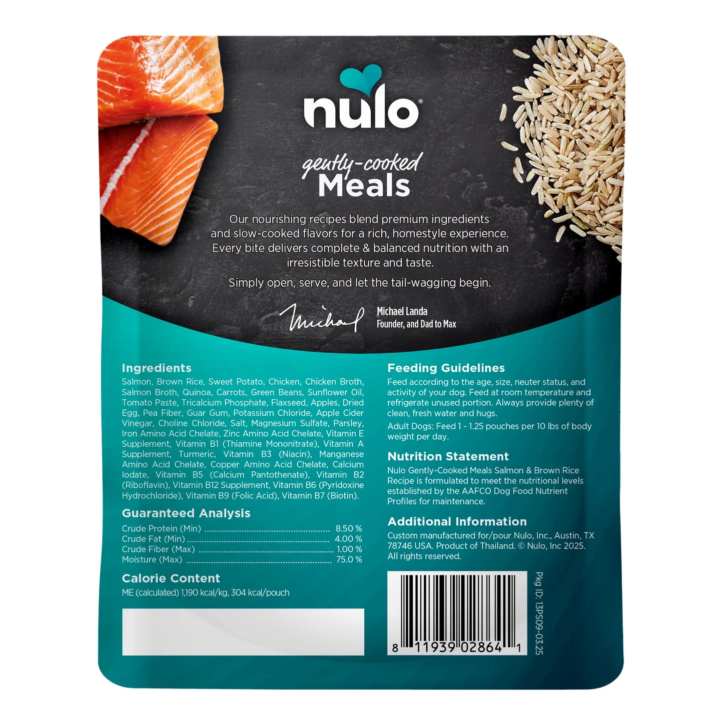 Nulo Gently Cooked Salmon & Brown Rice Dog Food Pouch